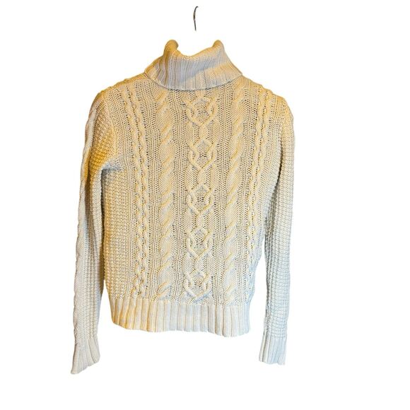 Lauren Ralph Lauren LRL Cable Knit Cotton Blend Turtleneck Womens Medium Chunky - Picture 1 of 14